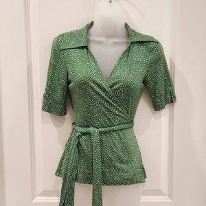 Diane Von Furstenberg Silk Green Heart Wrap Top
